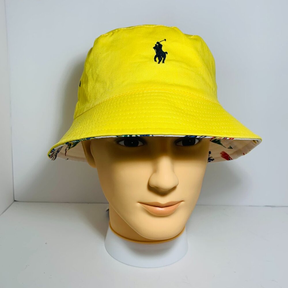 Polo Ralph Lauren Bucket Hat Reversible Embroidered Logo Kid's Yellow New